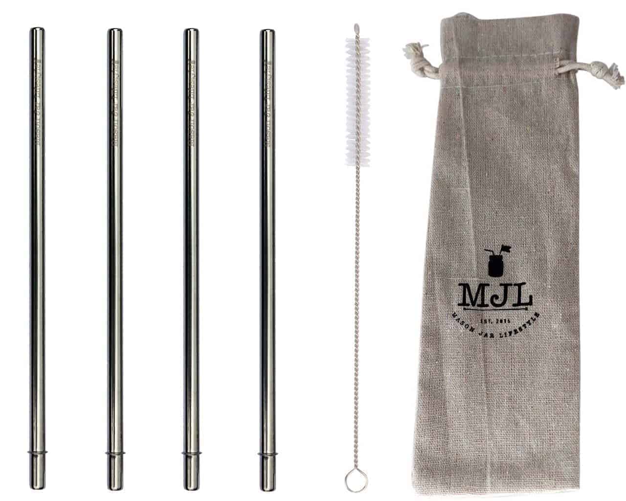 Long 9" Safer Rounded End Stainless Steel Straws for Quart Mason Jars