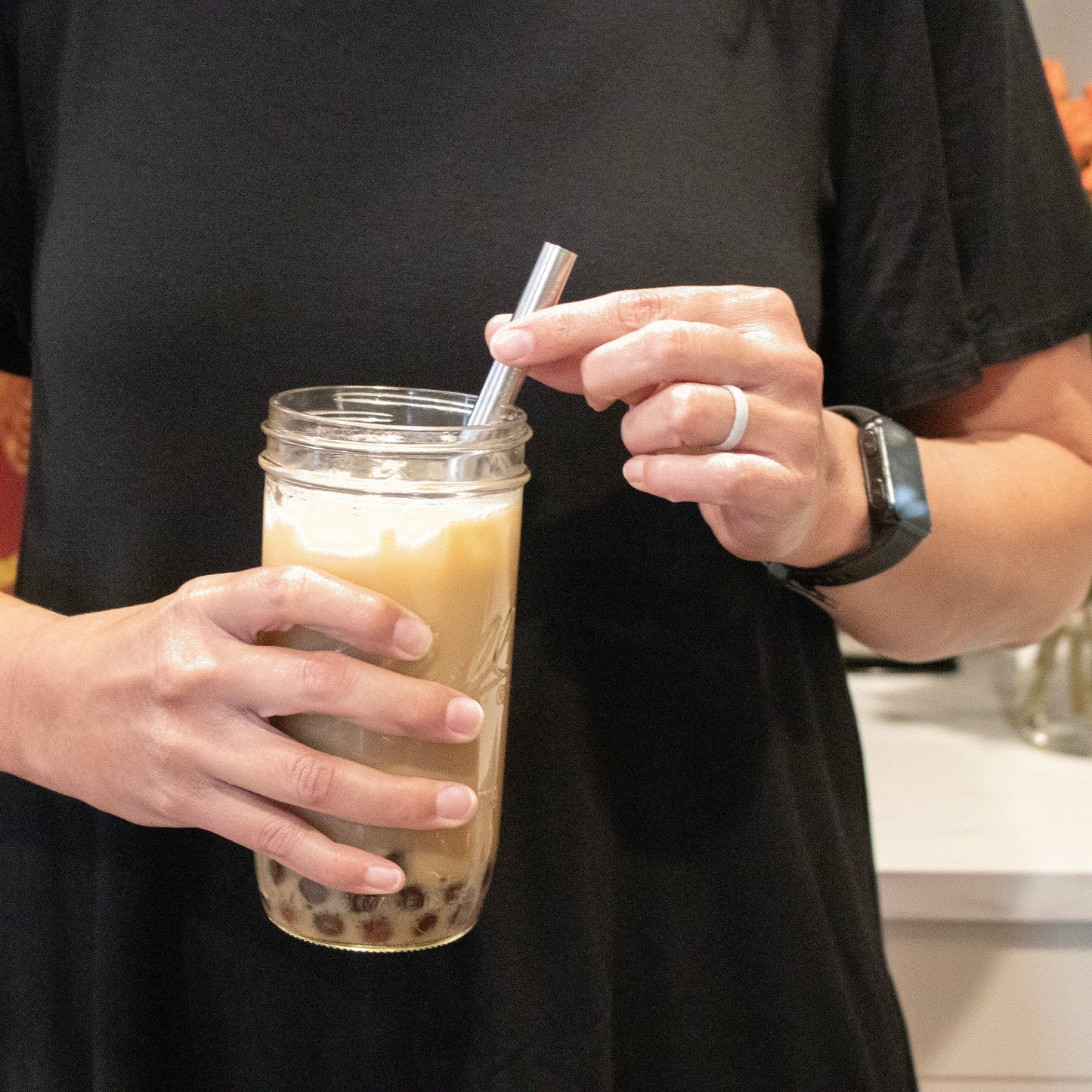Long 9" Stainless Steel Extra Thick Boba Straws for Quart Mason Jars