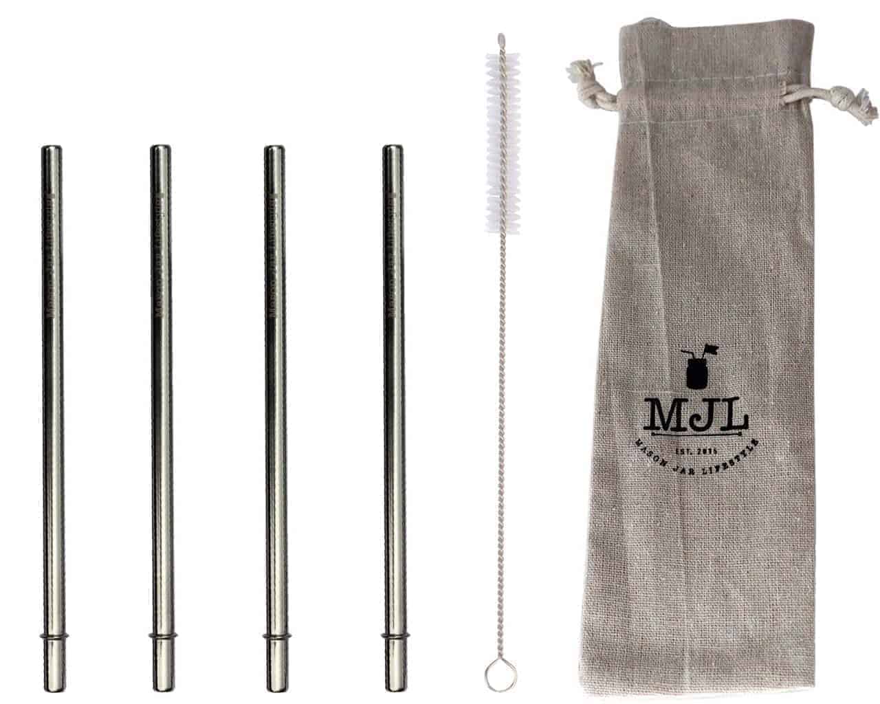 Medium 7 ¼" Safer Rounded End Stainless Steel Straws for Pint Mason Jars
