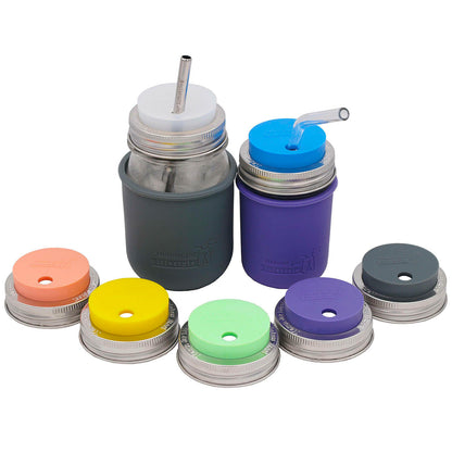 Silicone Straw Hole Tumbler with Stainless Steel Band for Mason Jars