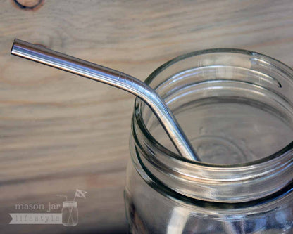 Medium 7 ½" Thin Bent Stainless Steel Straws for Pint Mason Jars