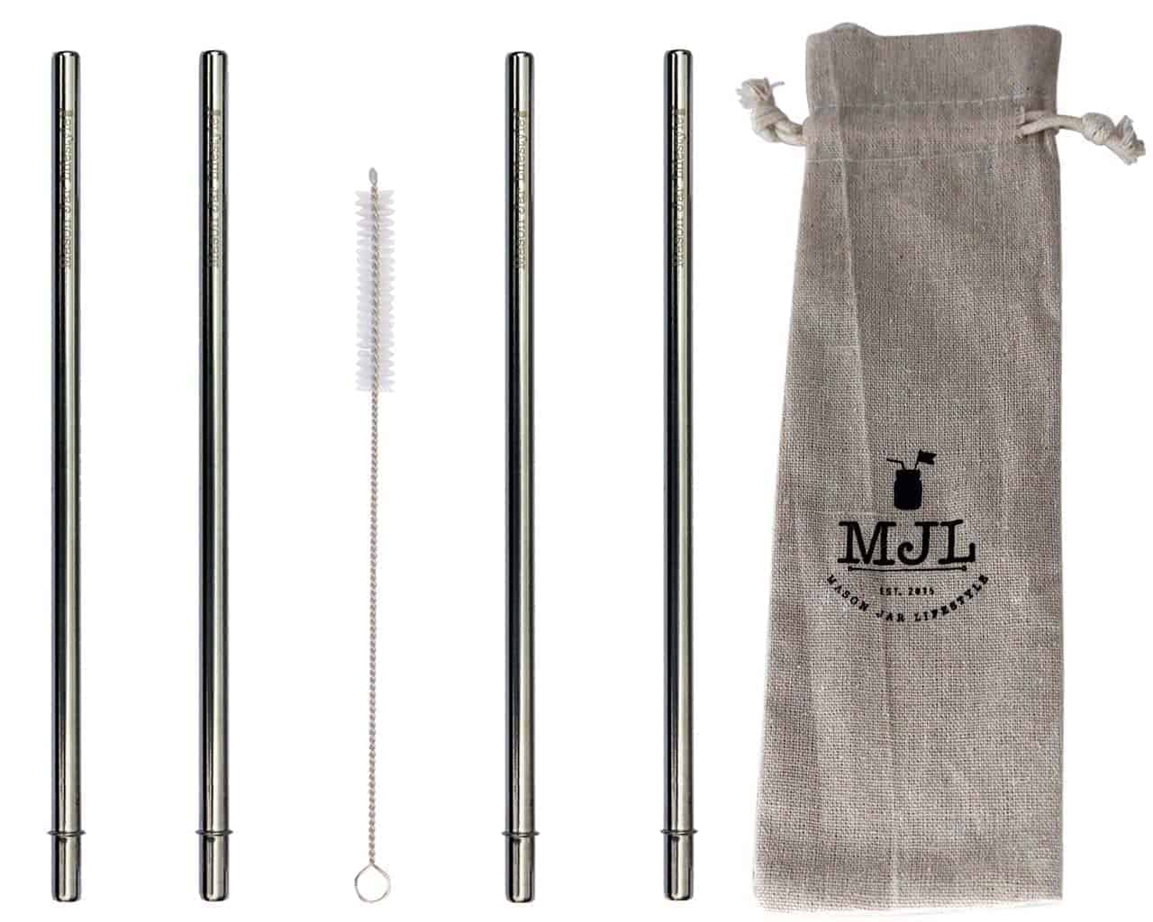 Extra Long 11 ¾" Safer Rounded End Stainless Steel Straws for Half Gallon Mason Jars 4 Pack