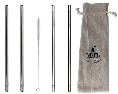 Extra Long 11 ¾" Safer Rounded End Stainless Steel Straws for Half Gallon Mason Jars 4 Pack