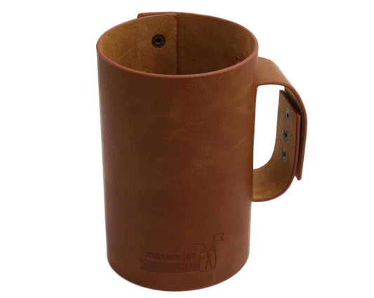 Faux Leather Sleeve with Handle / Travel Mug for Pint & Half Mason Jars
