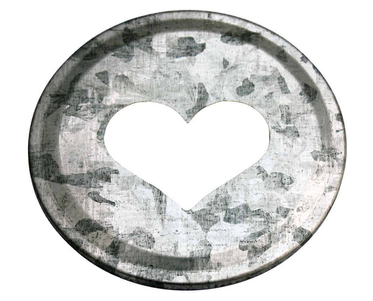 Heart Cutout Galvanized Metal Lid Inserts for Mason Jars 10 Pack