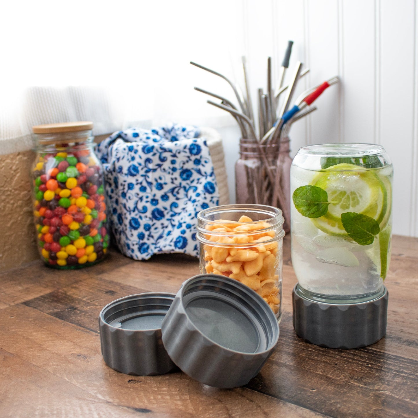 2-in-1 Lid to Connect Two Regular Mouth Mason Jars 2 Pack