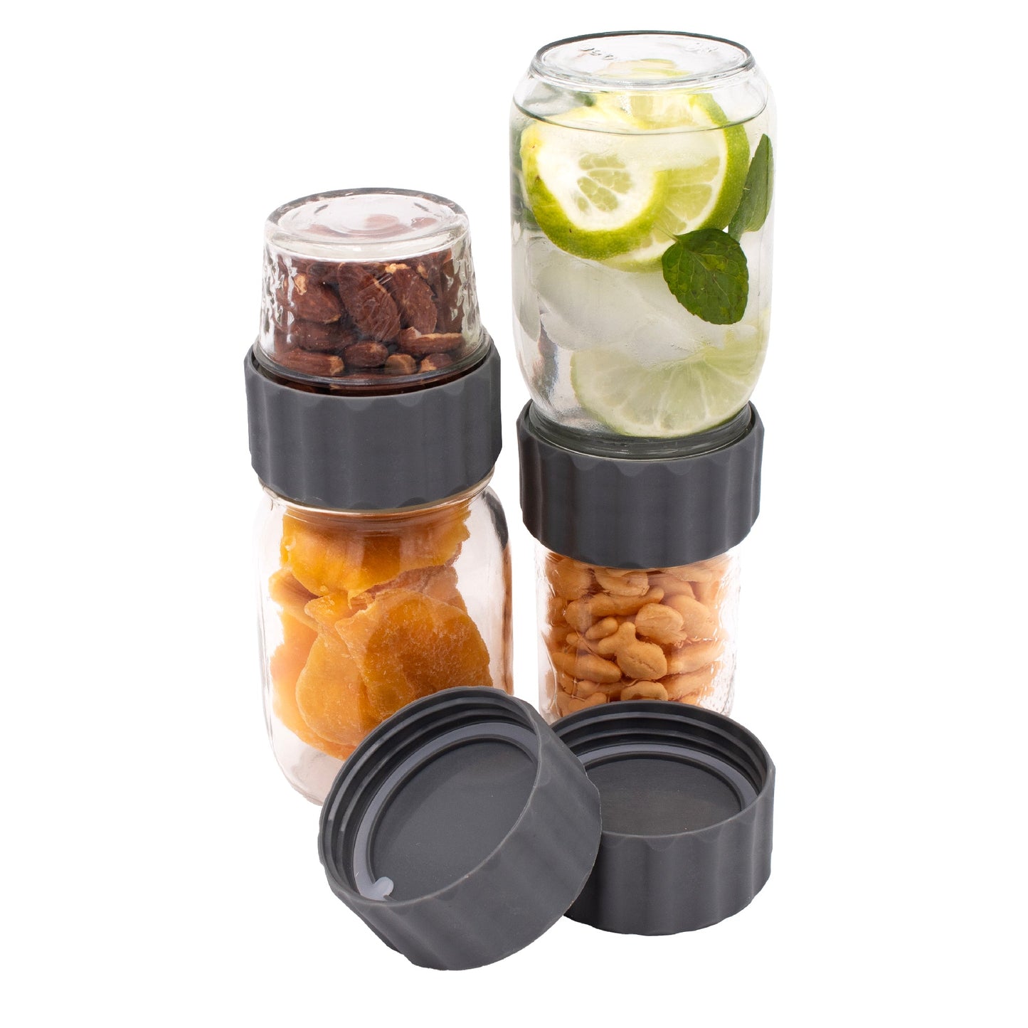 2-in-1 Lid to Connect Two Regular Mouth Mason Jars 2 Pack