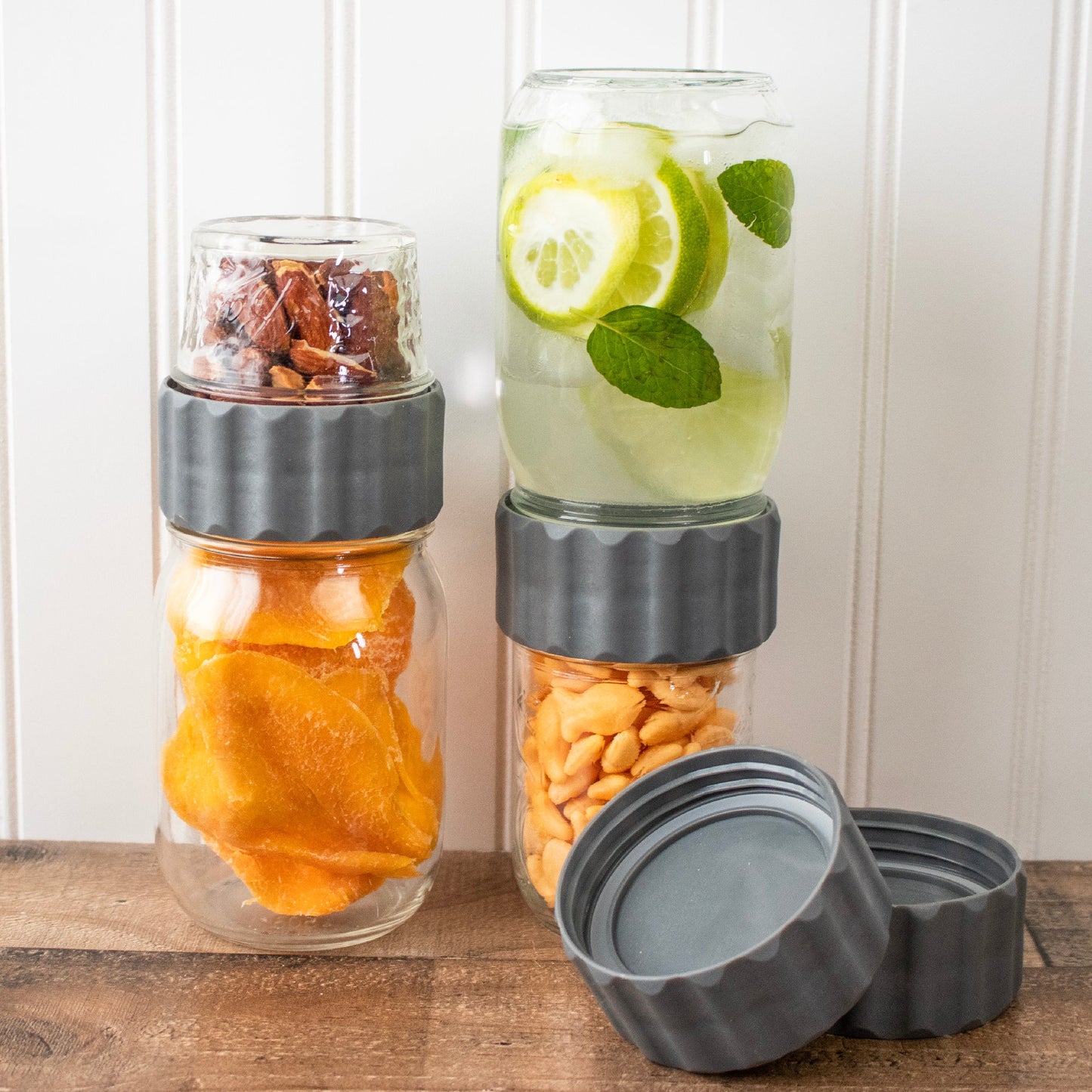 2-in-1 Lid to Connect Two Regular Mouth Mason Jars 2 Pack