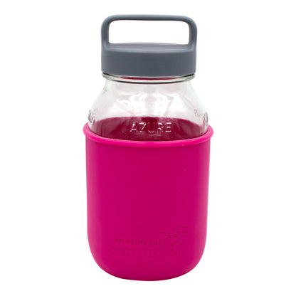 Mason Jar Lifestyle 32oz Quart Glass Water Bottle with Silicone Sleeve & Carry Handle