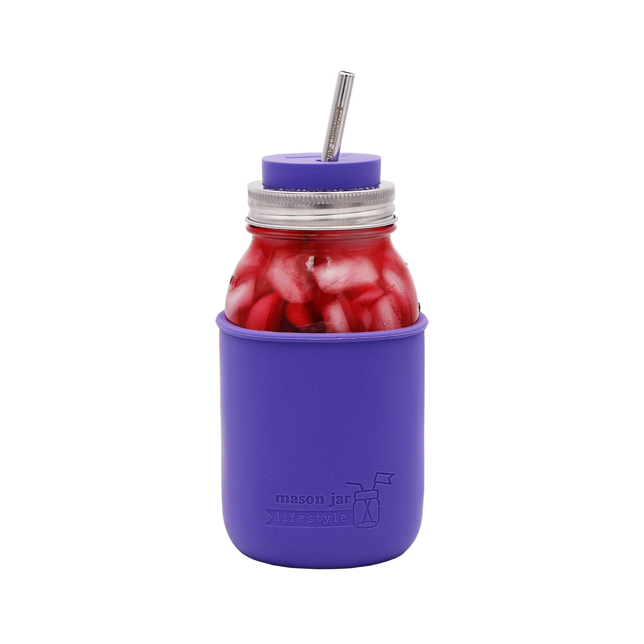 Silicone Straw Hole Tumbler with Stainless Steel Band for Mason Jars