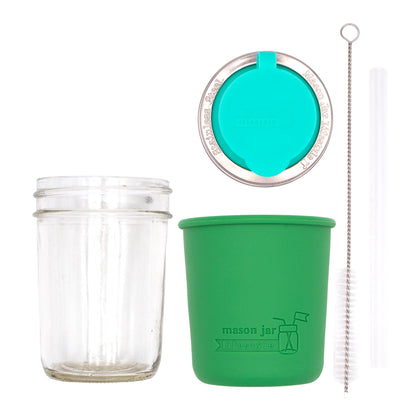 Mason Jar Lifestyle 8oz Half Pint Pop Up Sippy Glass Bottle Half Pint with Silicone Sleeve