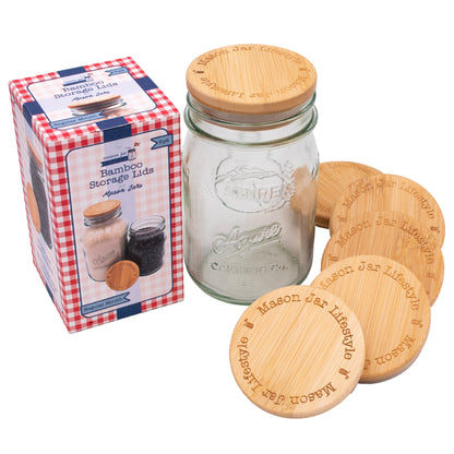 Bamboo Storage Stopper Lids for Mason Jars 6 Pack