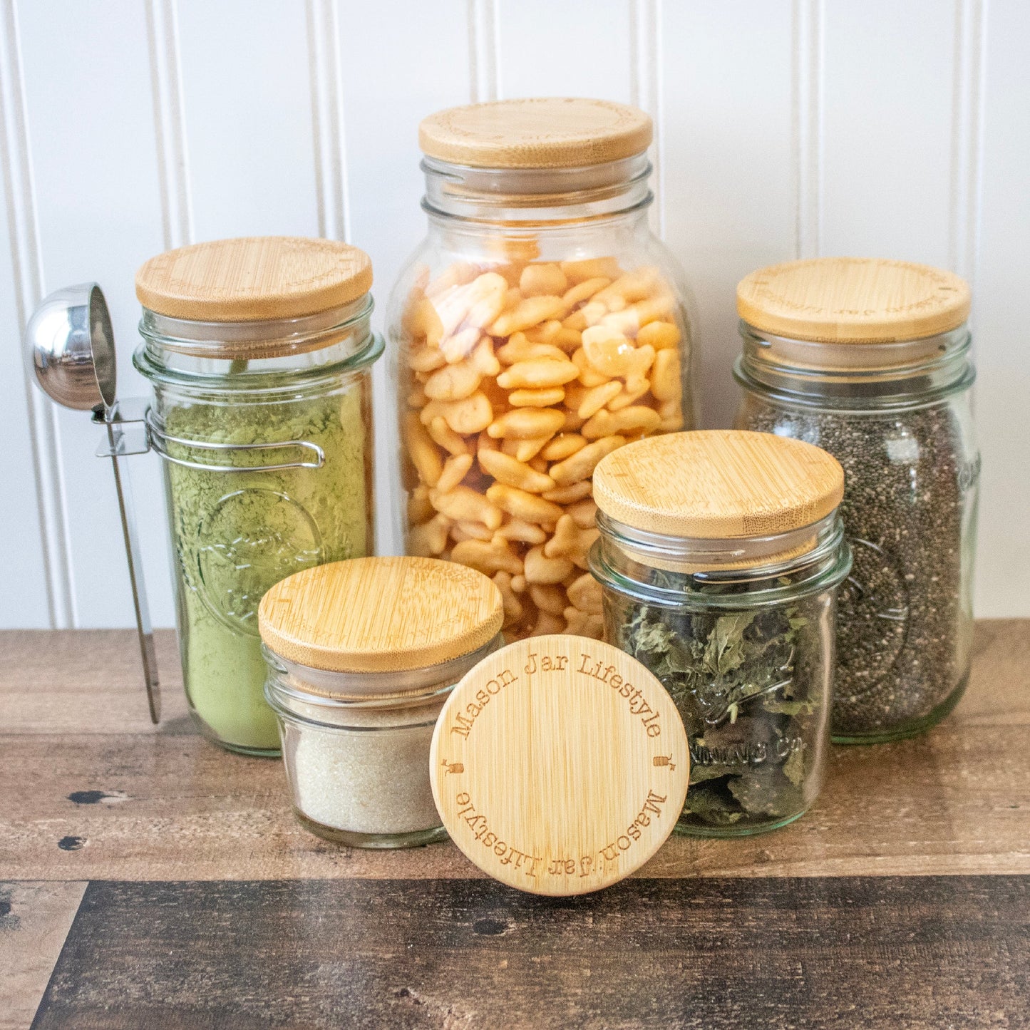 Bamboo Storage Stopper Lids for Mason Jars 6 Pack
