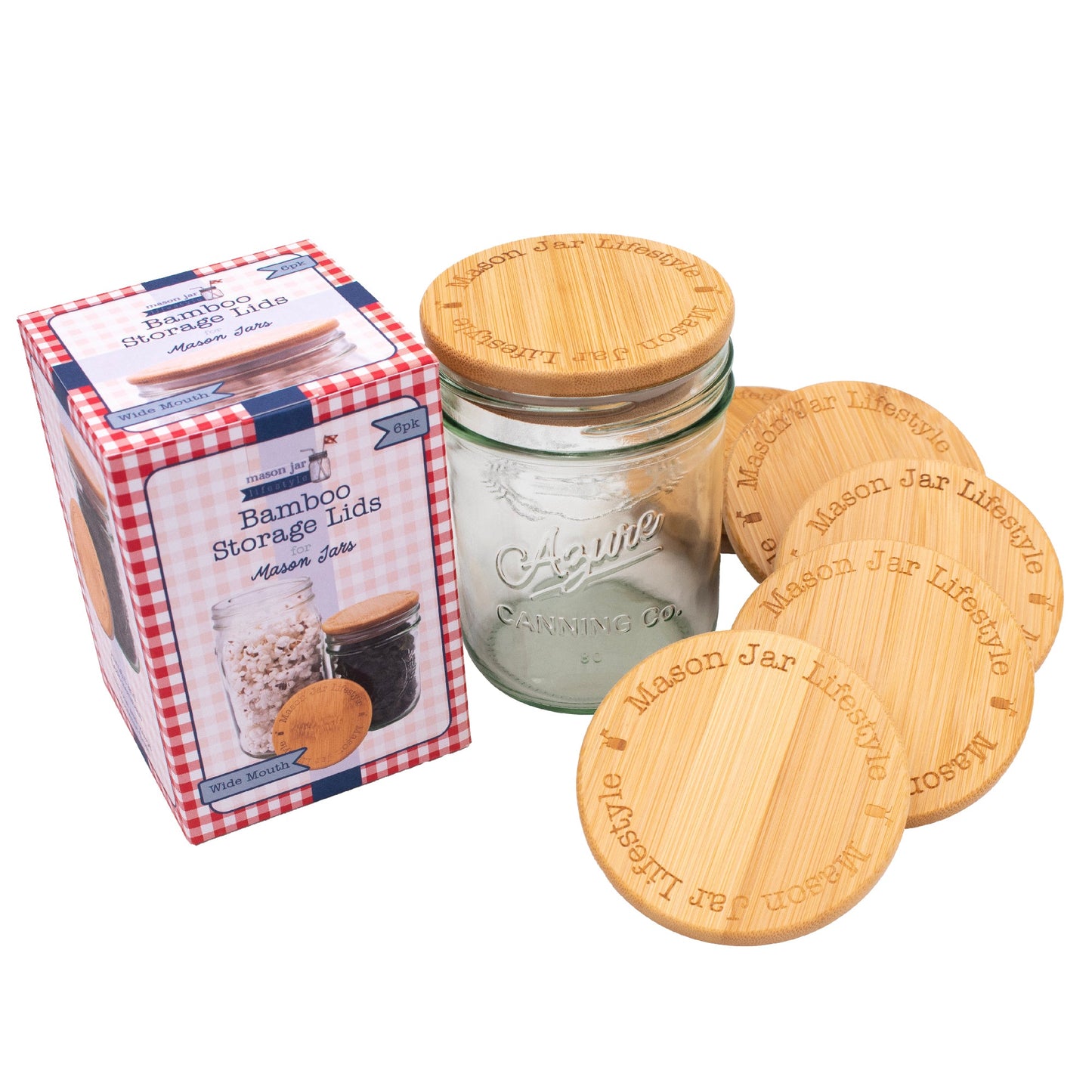 Bamboo Storage Stopper Lids for Mason Jars 6 Pack