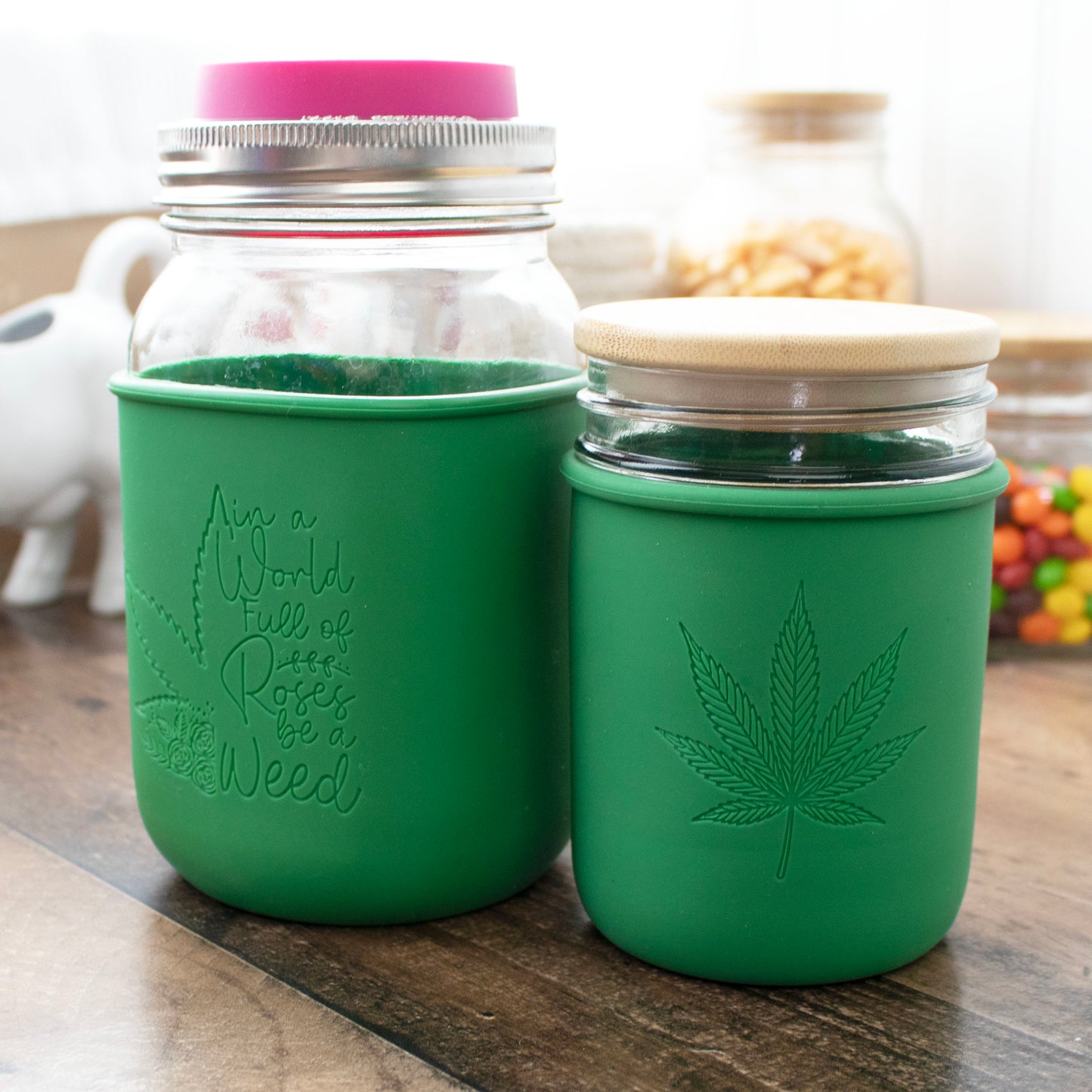 Cannabis Laser Engraved Leaf Green Sleeve