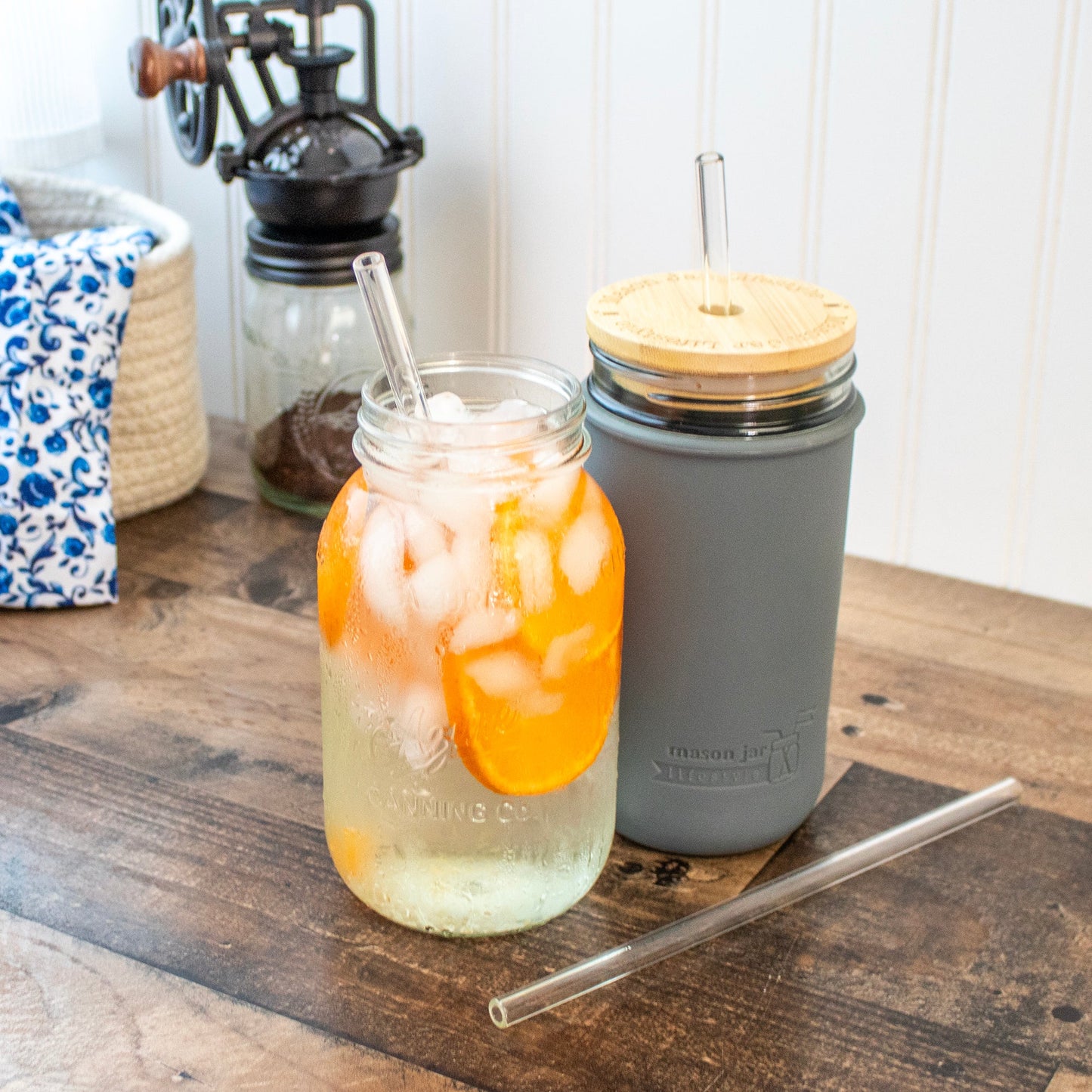 Long 9" Glass Straws for Quart Mason Jars 4 Pack + Cleaner