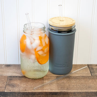 Long 9" Glass Straws for Quart Mason Jars 4 Pack + Cleaner