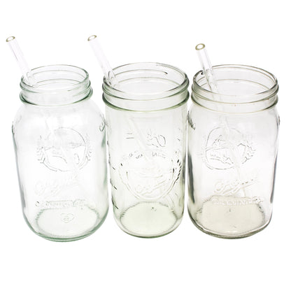 Long 9" Glass Straws for Quart Mason Jars 4 Pack + Cleaner