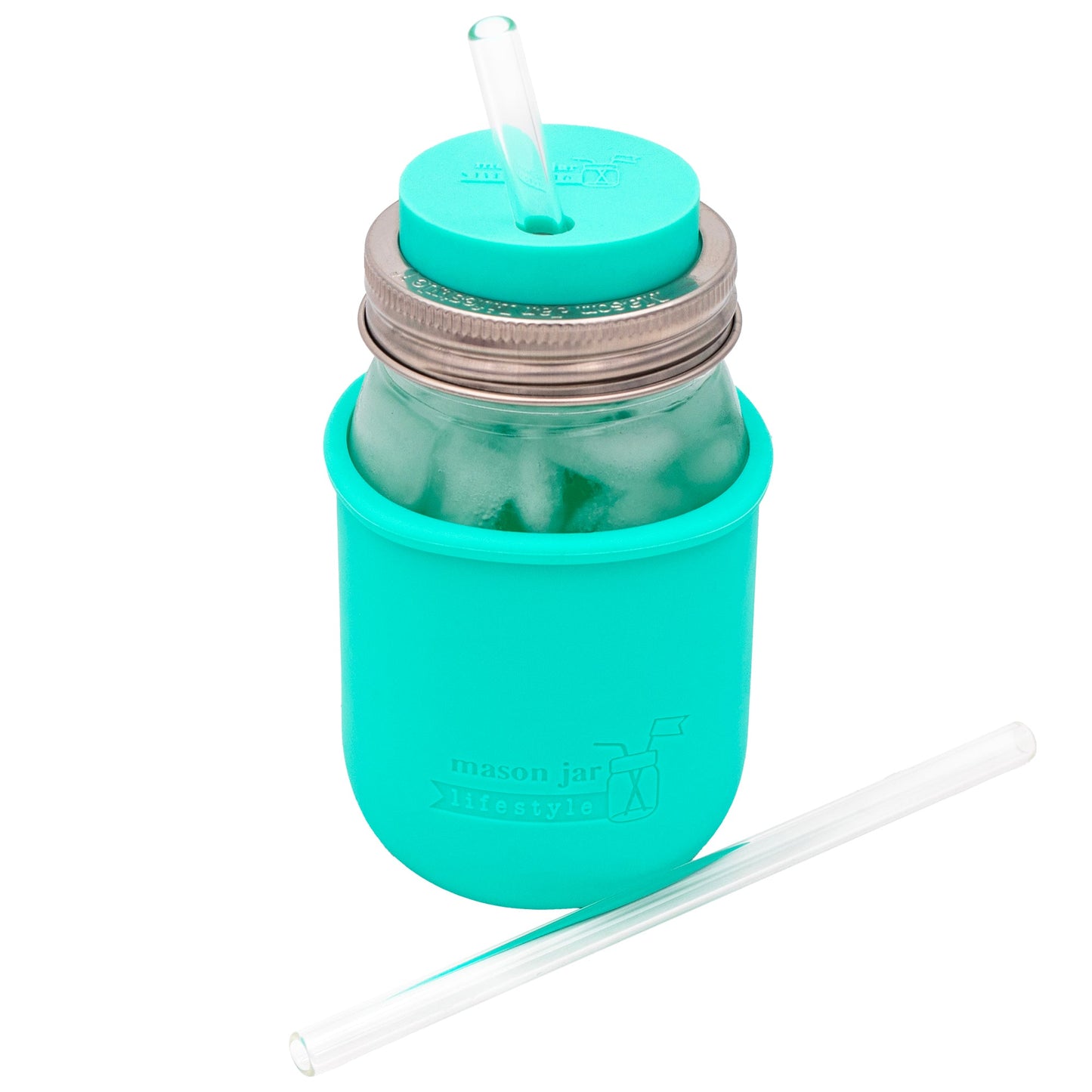 Medium 7 ¼" Glass Straws for Pint Mason Jars 4 Pack + Cleaner