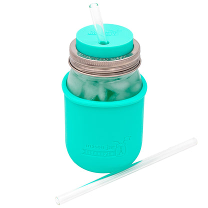 Medium 7 ¼" Glass Straws for Pint Mason Jars 4 Pack + Cleaner