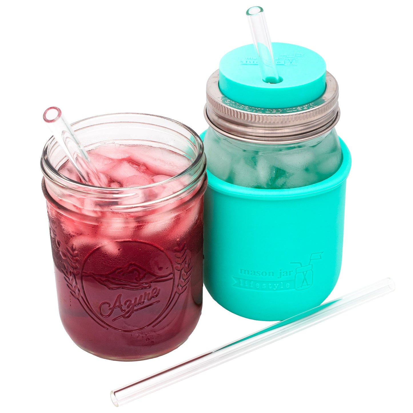 Medium 7 ¼" Glass Straws for Pint Mason Jars 4 Pack + Cleaner