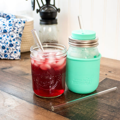 Medium 7 ¼" Glass Straws for Pint Mason Jars 4 Pack + Cleaner