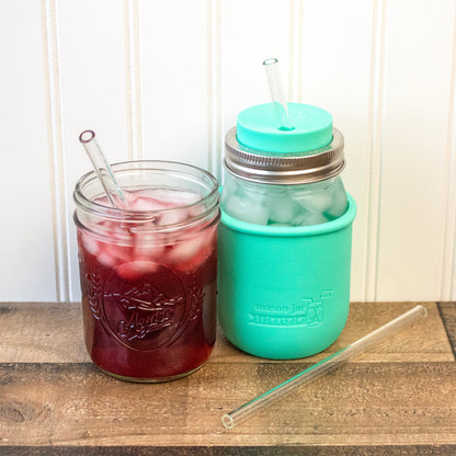 Medium 7 ¼" Glass Straws for Pint Mason Jars 4 Pack + Cleaner
