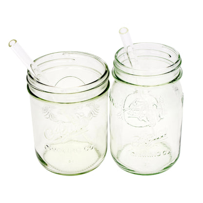 Medium 7 ¼" Glass Straws for Pint Mason Jars 4 Pack + Cleaner