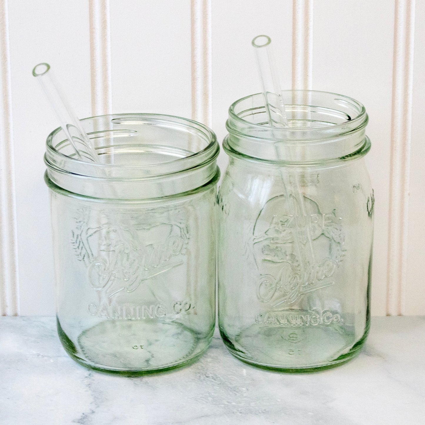 Medium 7 ¼" Glass Straws for Pint Mason Jars 4 Pack + Cleaner