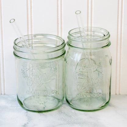 Medium 7 ¼" Glass Straws for Pint Mason Jars 4 Pack + Cleaner
