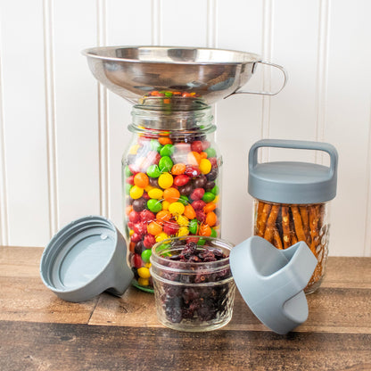 Gray Plastic Handle/Canister Lids for Regular Mouth Mason Jars 4 Pack