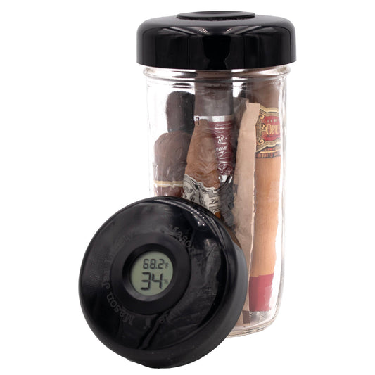 Humidor / Hygrometer Lid with Temperature for Wide Mouth Mason Jars - Store Cigars, Spices, or Herbs