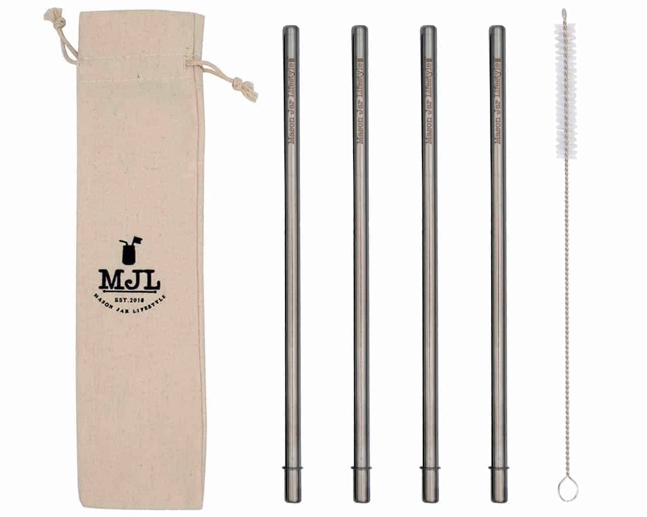 Long 9" Safer Rounded End Stainless Steel Straws for Quart Mason Jars