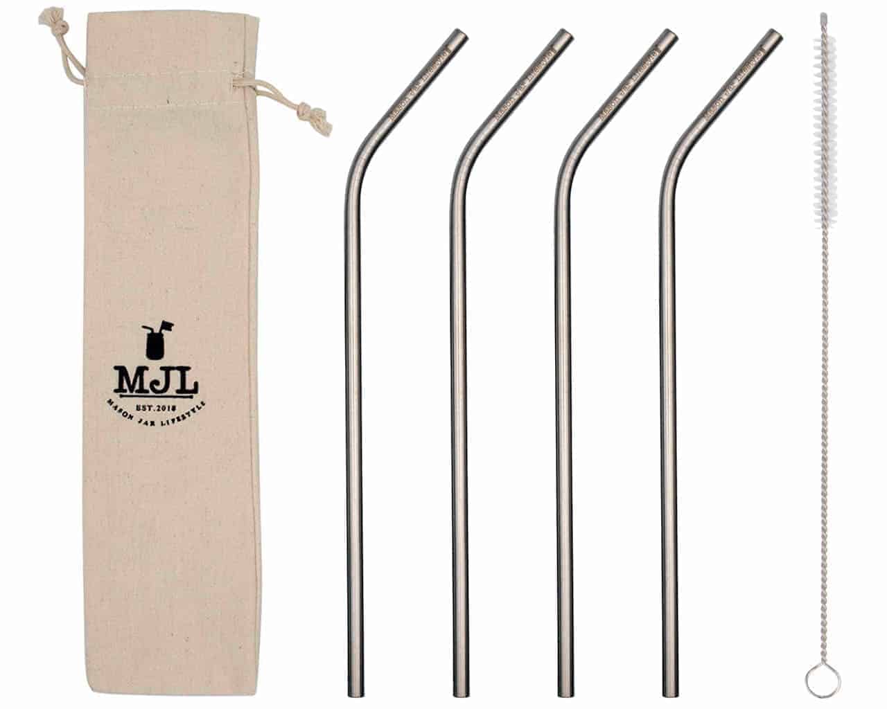 Long Thin Bent Stainless Steel Straws for Quart Mason Jars