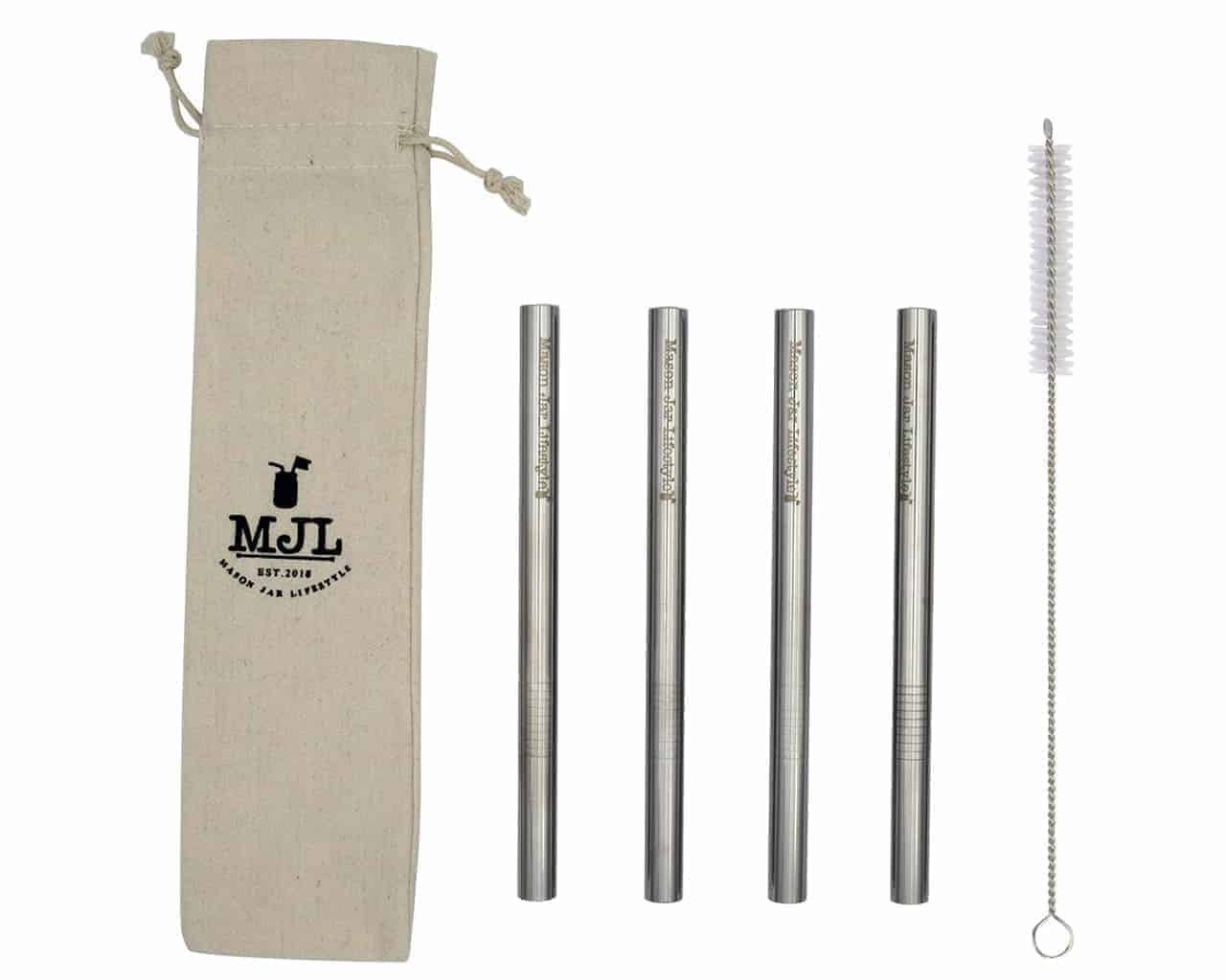 Medium 7 ¼" Stainless Steel Extra Thick Boba Straws for Pint Mason Jars