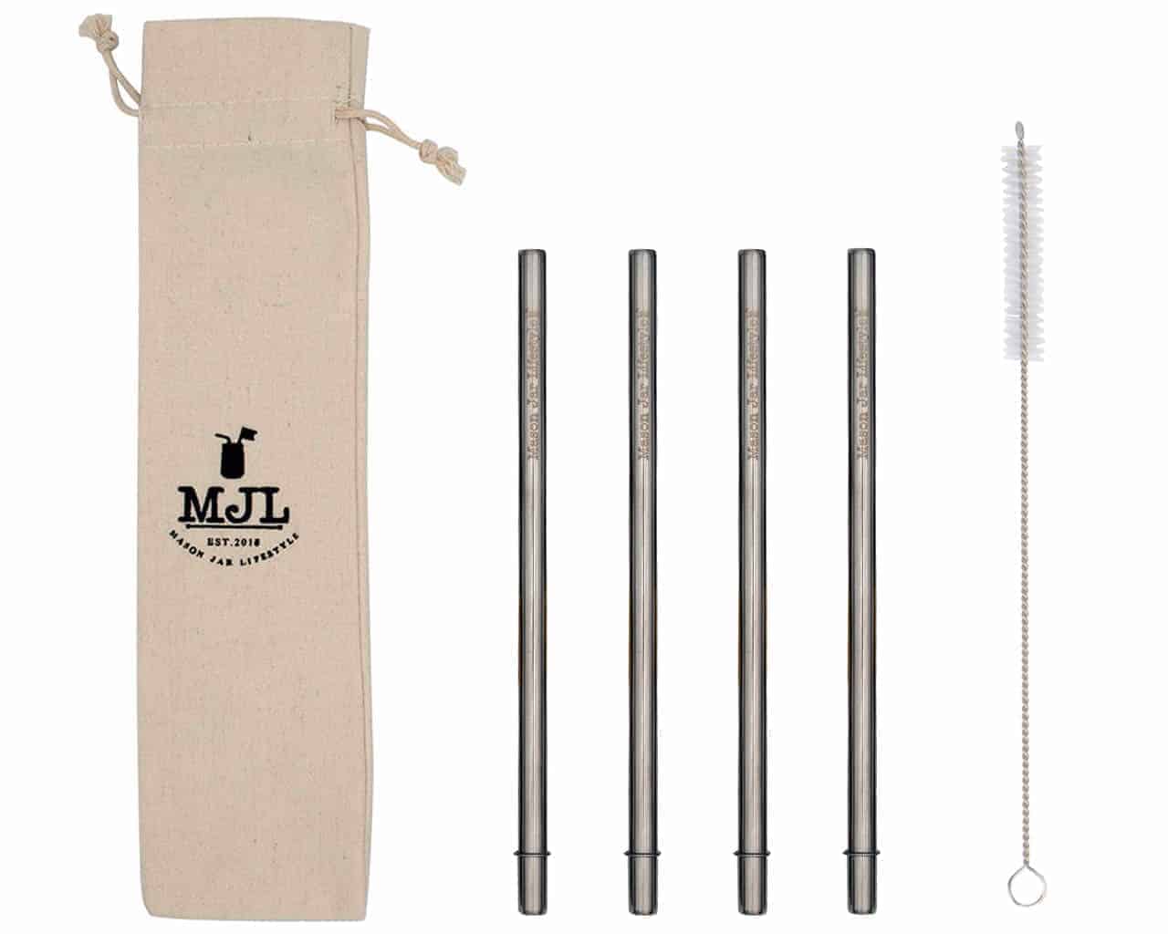 Medium 7 ¼" Safer Rounded End Stainless Steel Straws for Pint Mason Jars