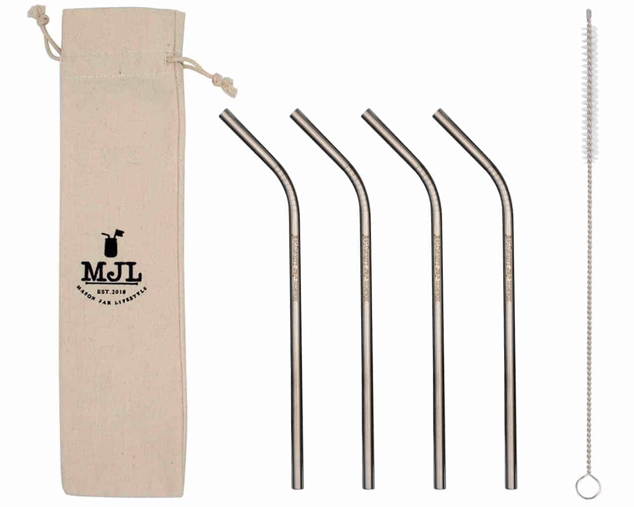 Medium 7 ½" Thin Bent Stainless Steel Straws for Pint Mason Jars