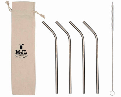 Medium 7 ½" Thin Bent Stainless Steel Straws for Pint Mason Jars