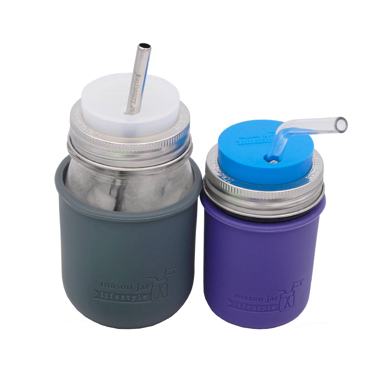 Silicone Straw Hole Tumbler with Stainless Steel Band for Mason Jars