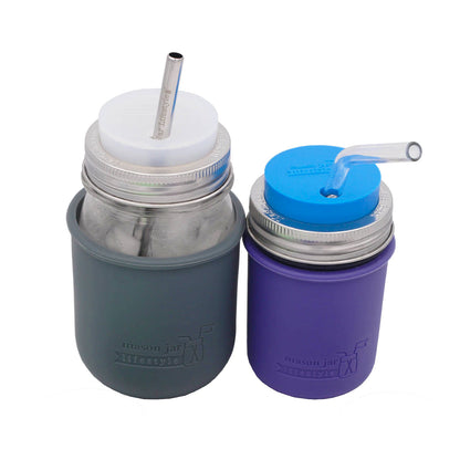 Silicone Straw Hole Tumbler with Stainless Steel Band for Mason Jars