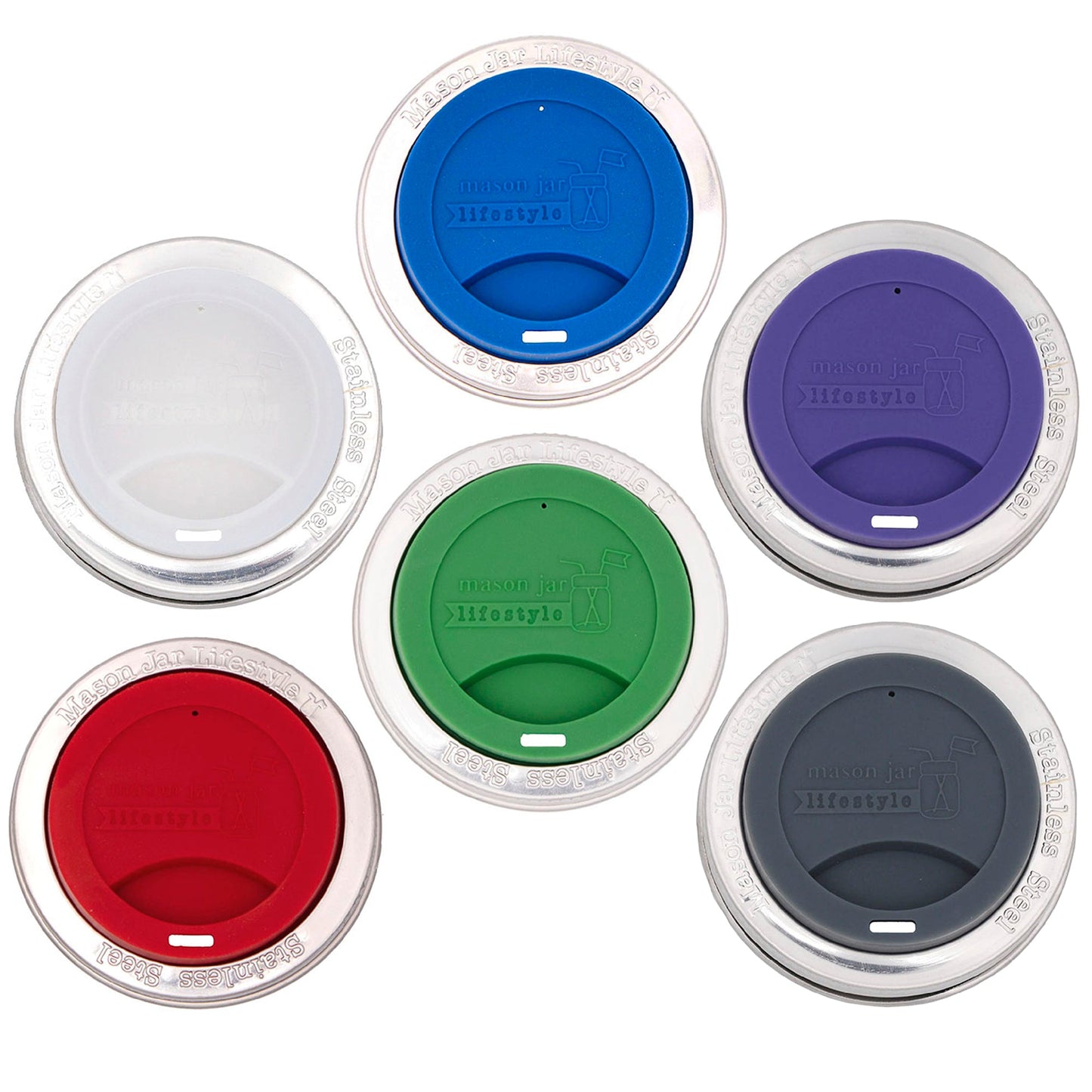 Silicone Drinking Lid with Stainless Steel Band for Mason Jars
