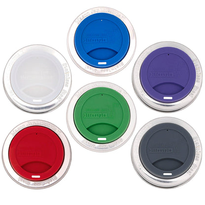 Silicone Drinking Lid with Stainless Steel Band for Mason Jars