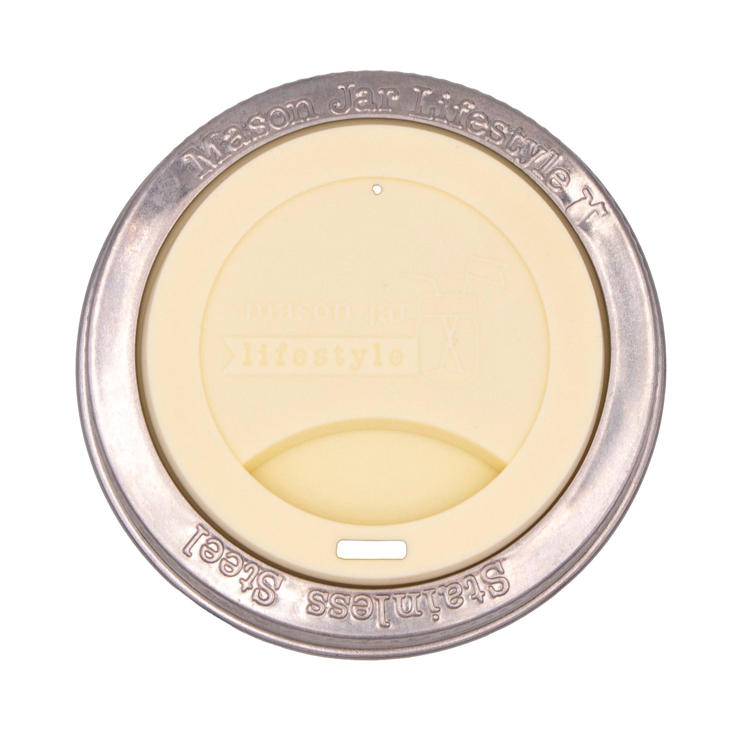 Silicone Drinking Lid with Stainless Steel Band for Mason Jars