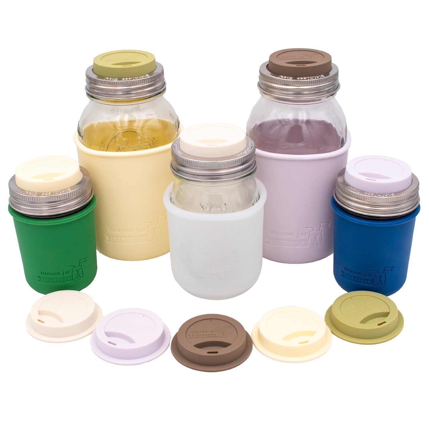 Silicone Drinking Lid with Stainless Steel Band for Mason Jars