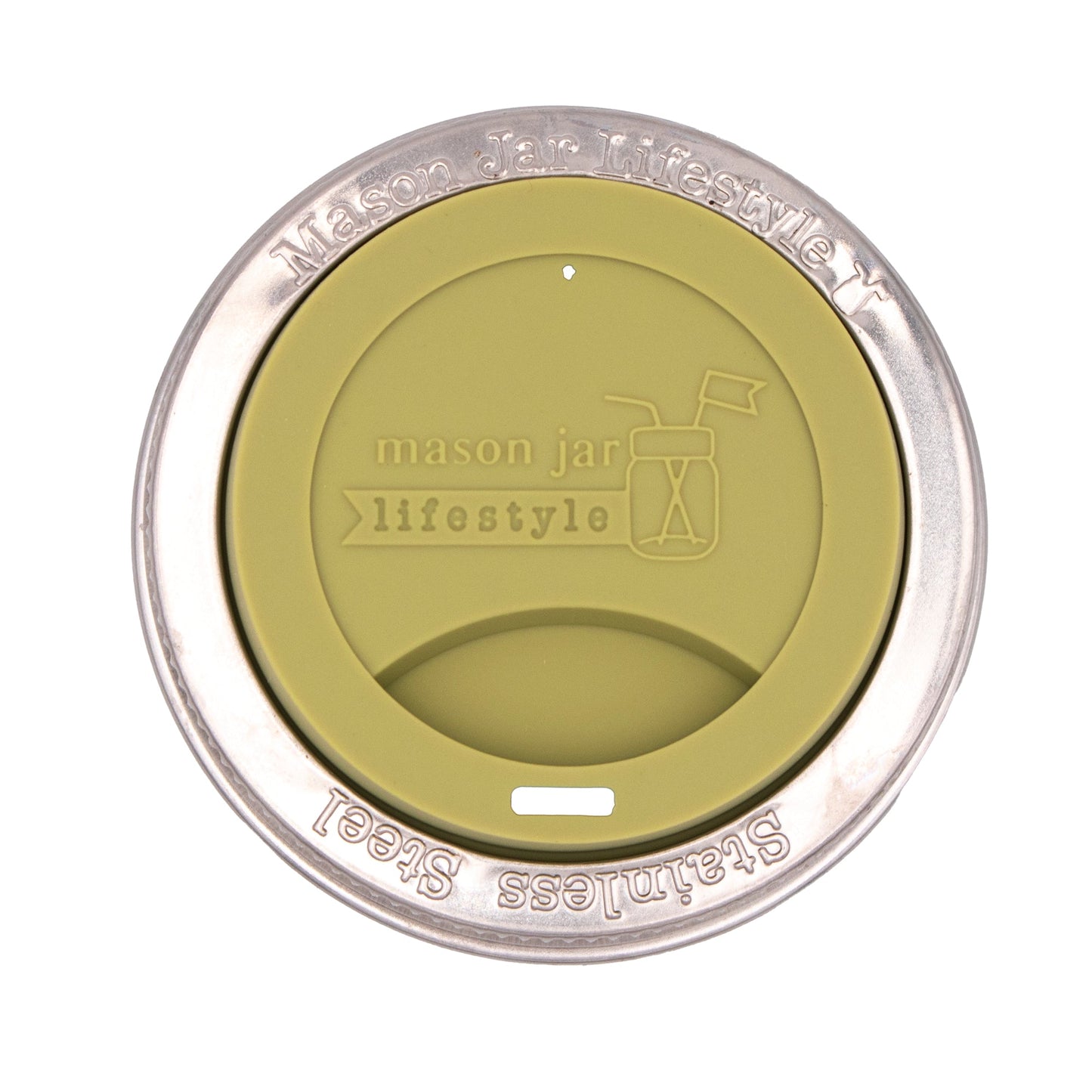 Silicone Drinking Lid with Stainless Steel Band for Mason Jars