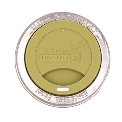 Silicone Drinking Lid with Stainless Steel Band for Mason Jars
