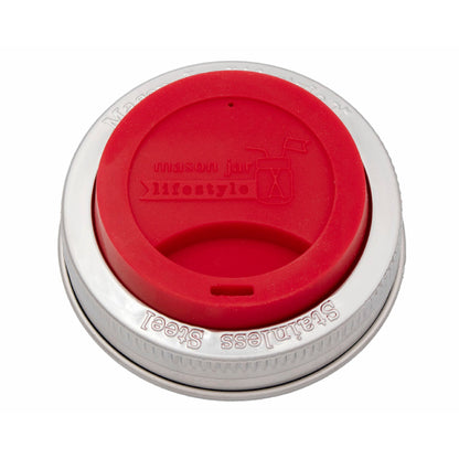 Silicone Drinking Lid with Stainless Steel Band for Mason Jars