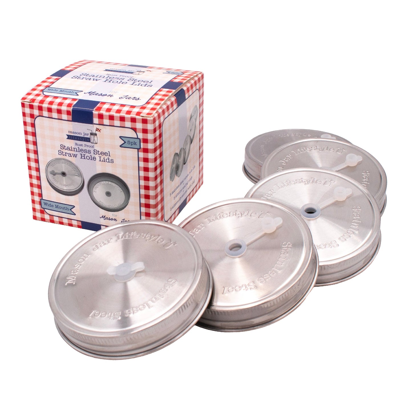Straw Hole Tumbler Stainless Steel Lids for Mason Jars 5 Pack