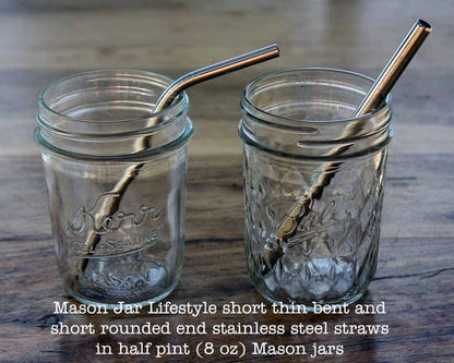 Short 5 ¾" Safer Rounded End Stainless Steel Straws for Half Pint Mason Jars