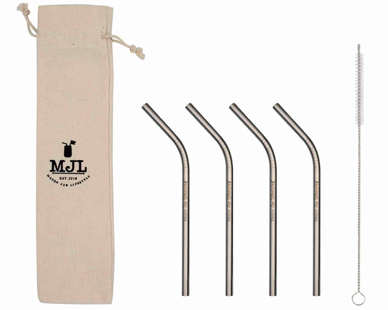 Short 6 ¼" Thin Bent Stainless Steel Straws for Half Pint Mason Jars